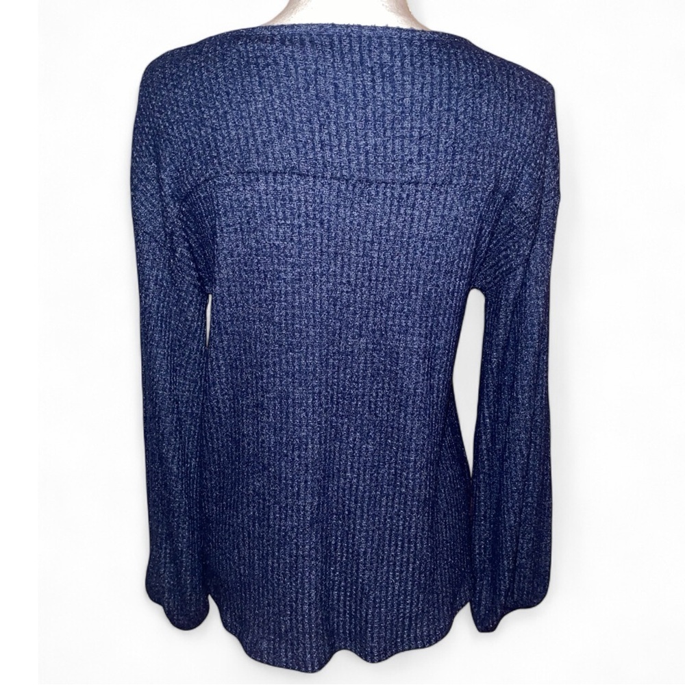 WONDERLY Boatneck Lightweight Sweater Keyhole Detail-Ties Navy Blue in SZ Small - Picture 3 of 6